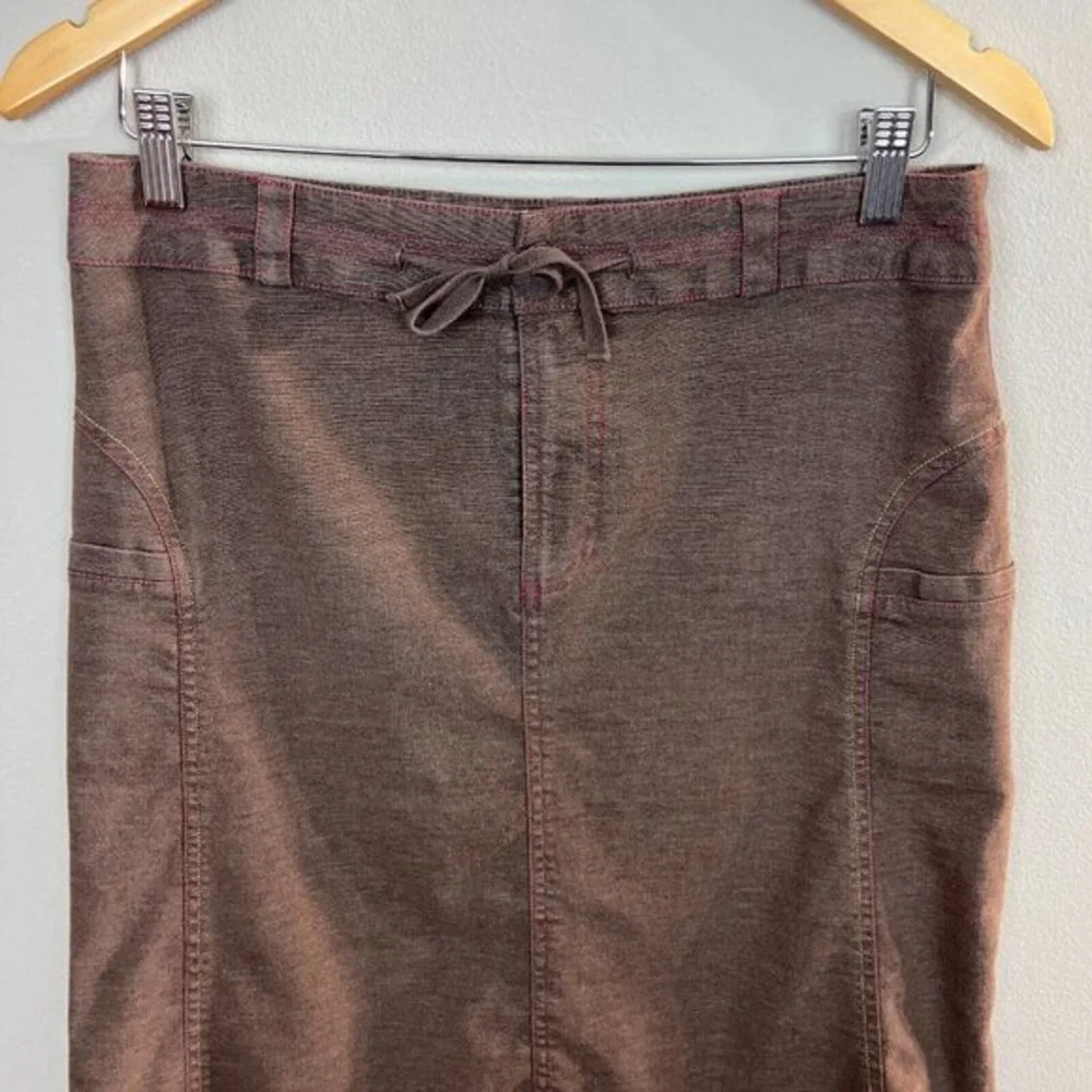 Title Nine Midi Skirt 6‎ Brown Drawstring Casual A-Line Hemp Blend Pockets